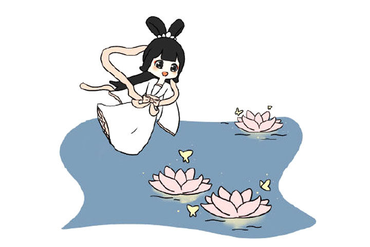 嫦娥赏荷简笔画画法步骤