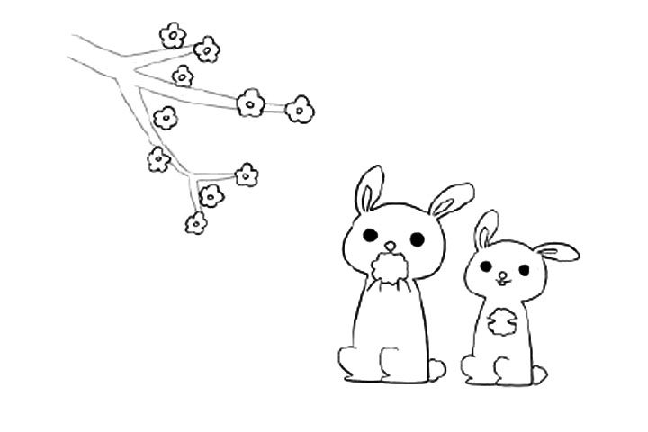 吃月饼赏花的玉兔简笔画教程