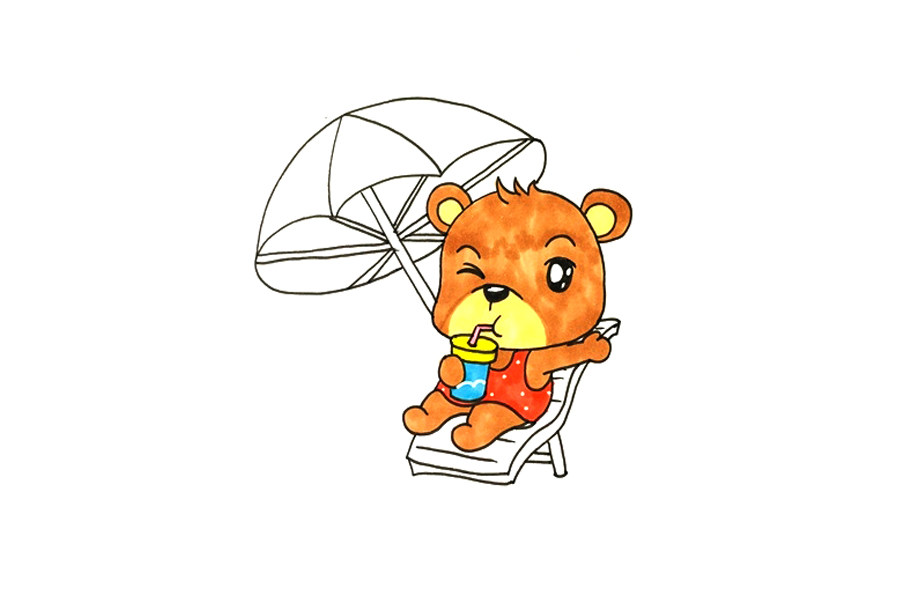 度假小熊简笔画画法步骤