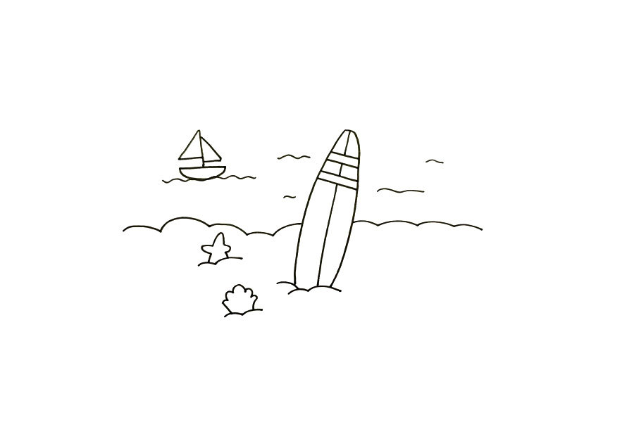 海滩风景怎么画简单
