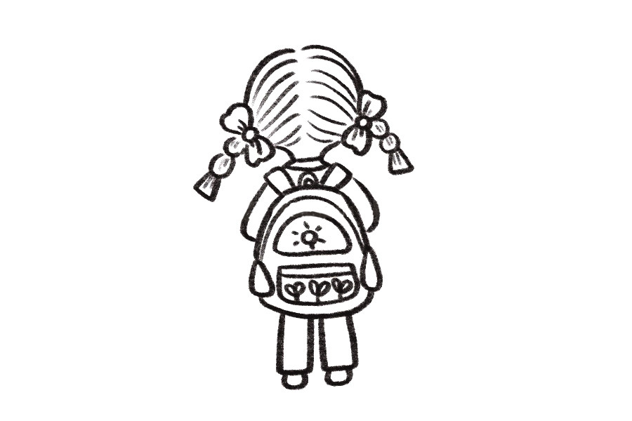 开学小女孩上学背影简笔画教程