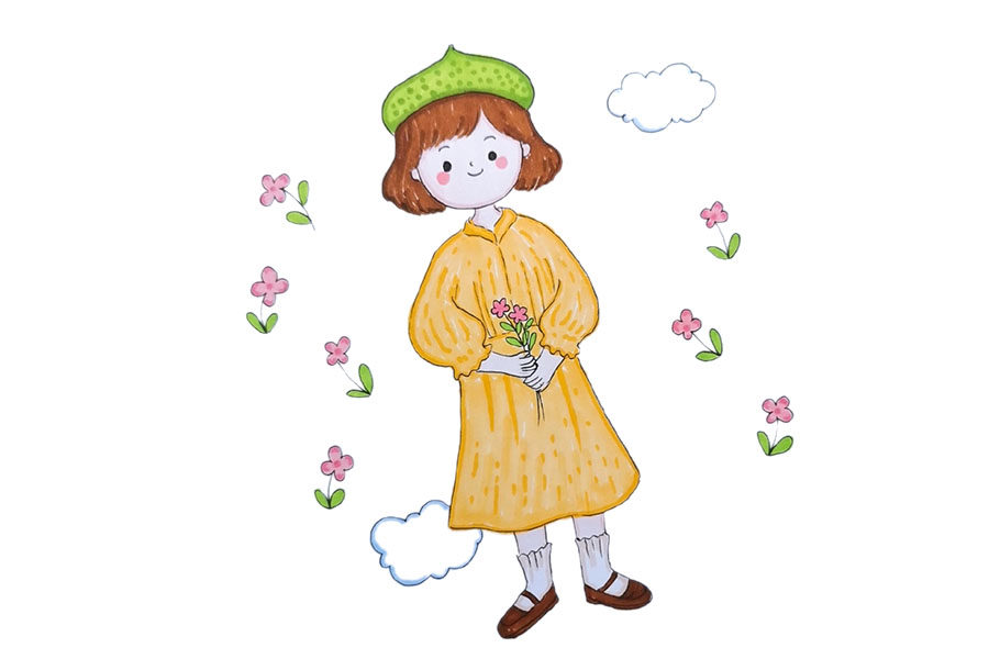 少女的春日穿搭简笔画图片