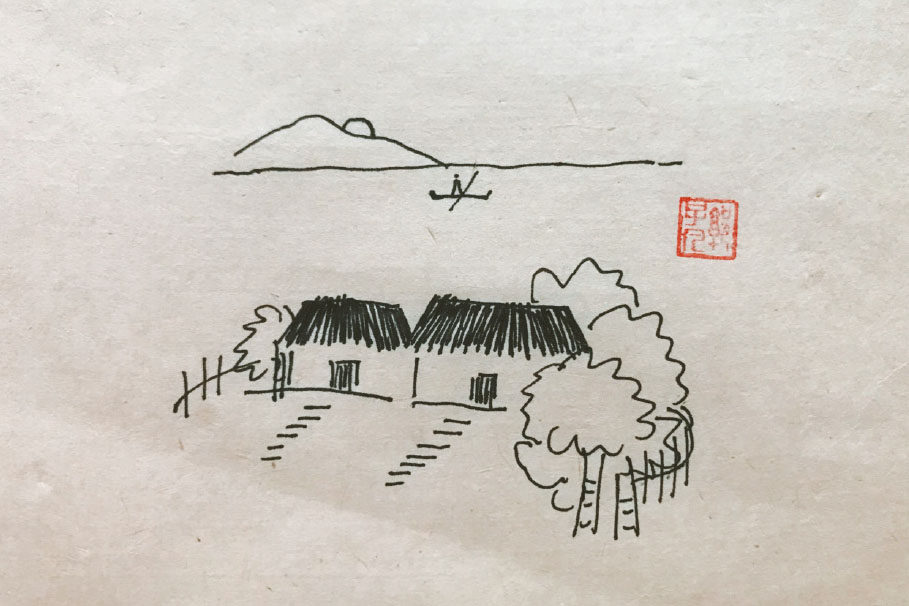 漂亮的村落风景简笔画图片