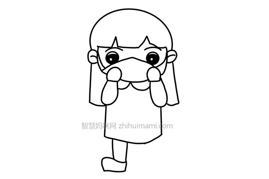 抗疫主题简笔画 戴口罩的小女孩怎么画