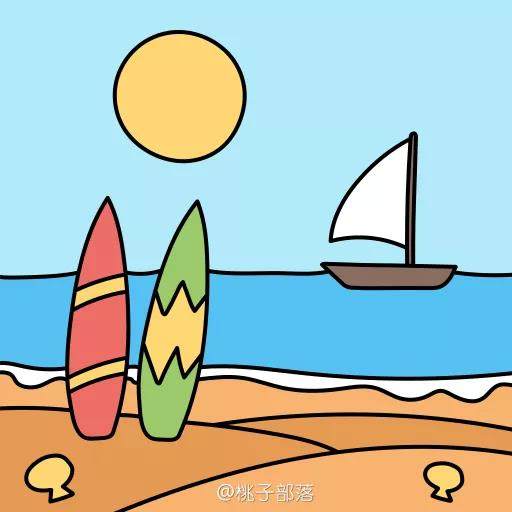 漂亮的海滩风景简笔画