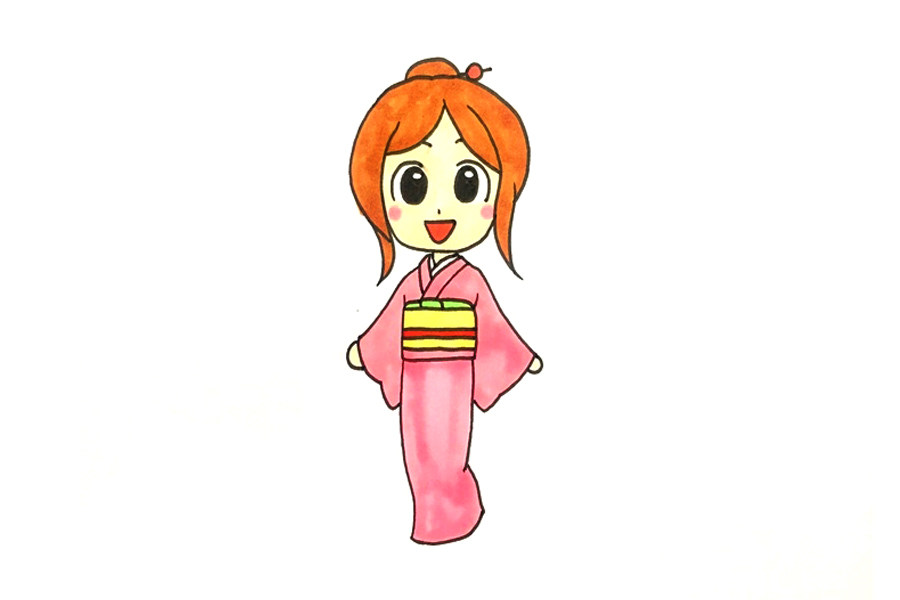 漫画和服小女孩简笔画画法步骤