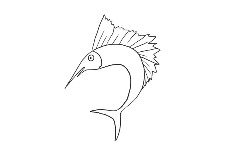 海洋生物剑鱼简笔画画法步骤
