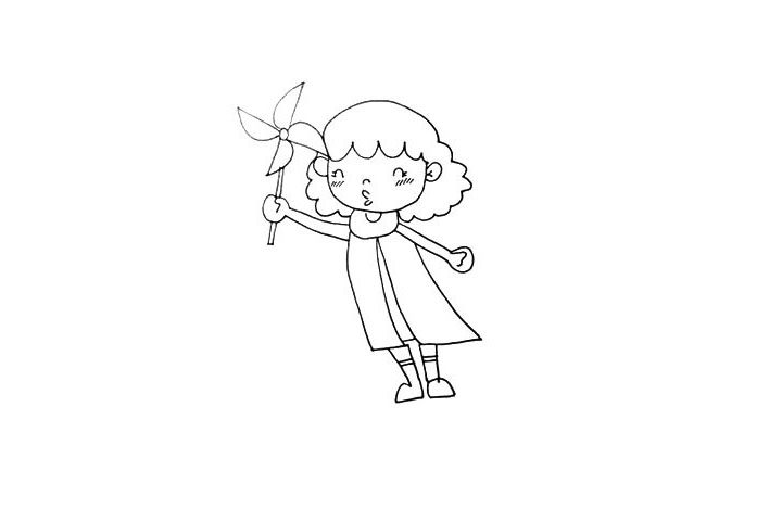 玩风车的小女孩简笔画教程