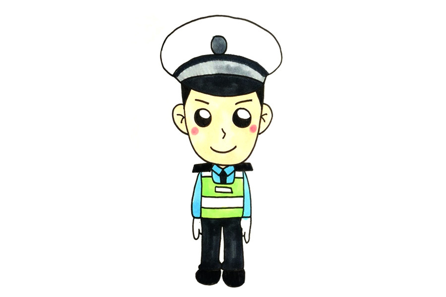 一步一步学画交警简笔画