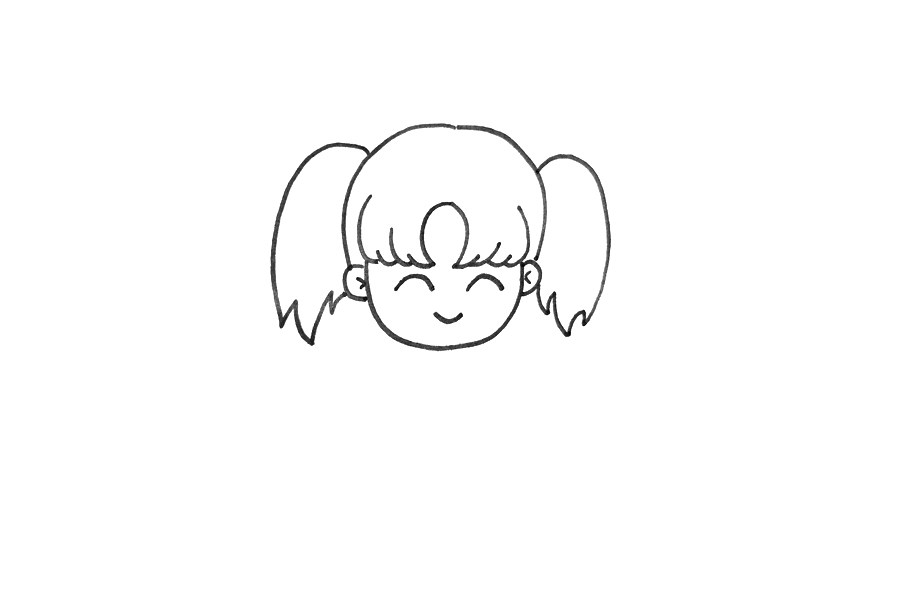 可爱双马尾小女孩简笔画画法步骤