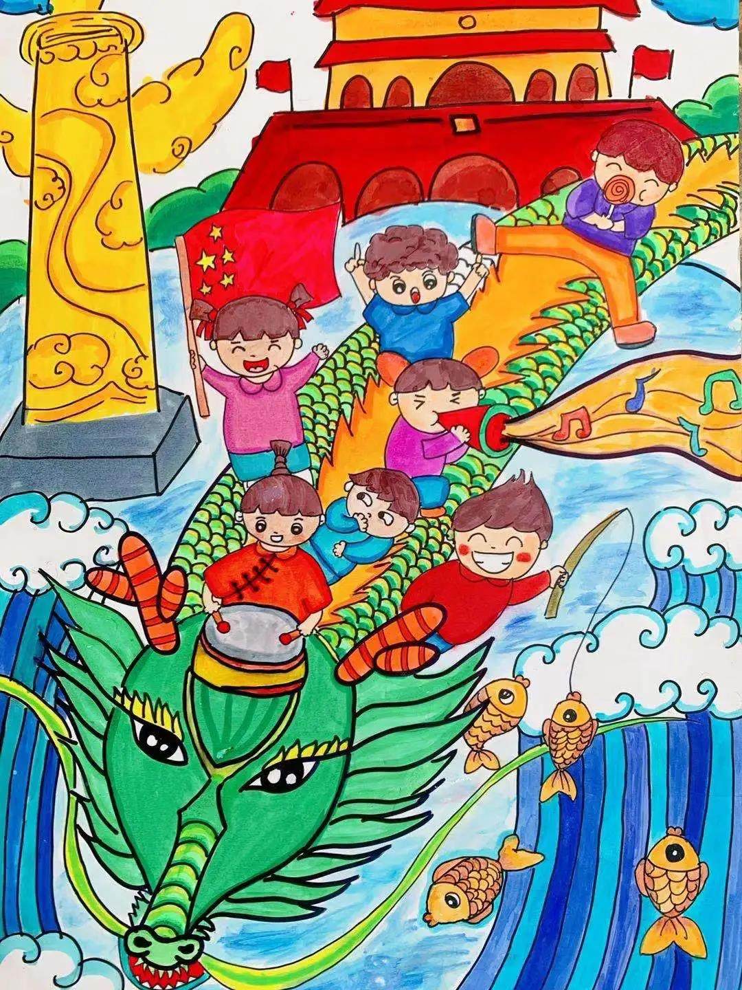 小学生童心向党绘画