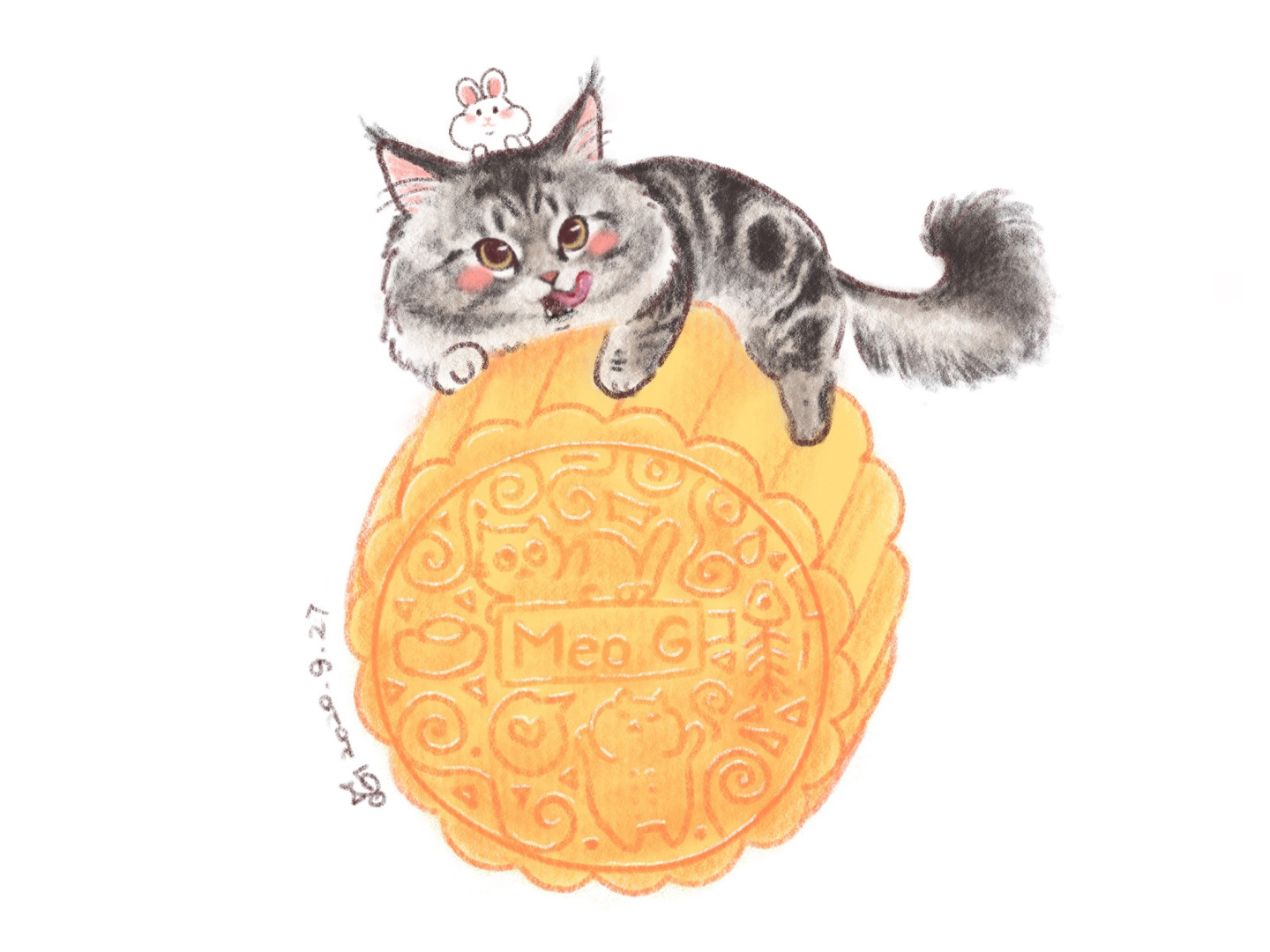一组可爱的小猫和月饼简笔画图片