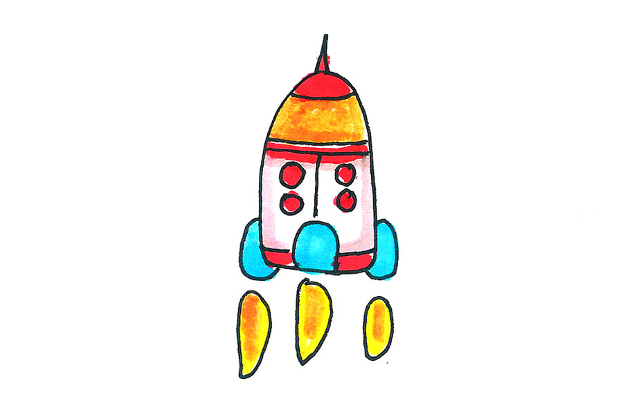 小学生漂亮的火箭简笔画画法步骤