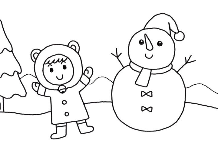小女孩堆雪人简笔画画法步骤