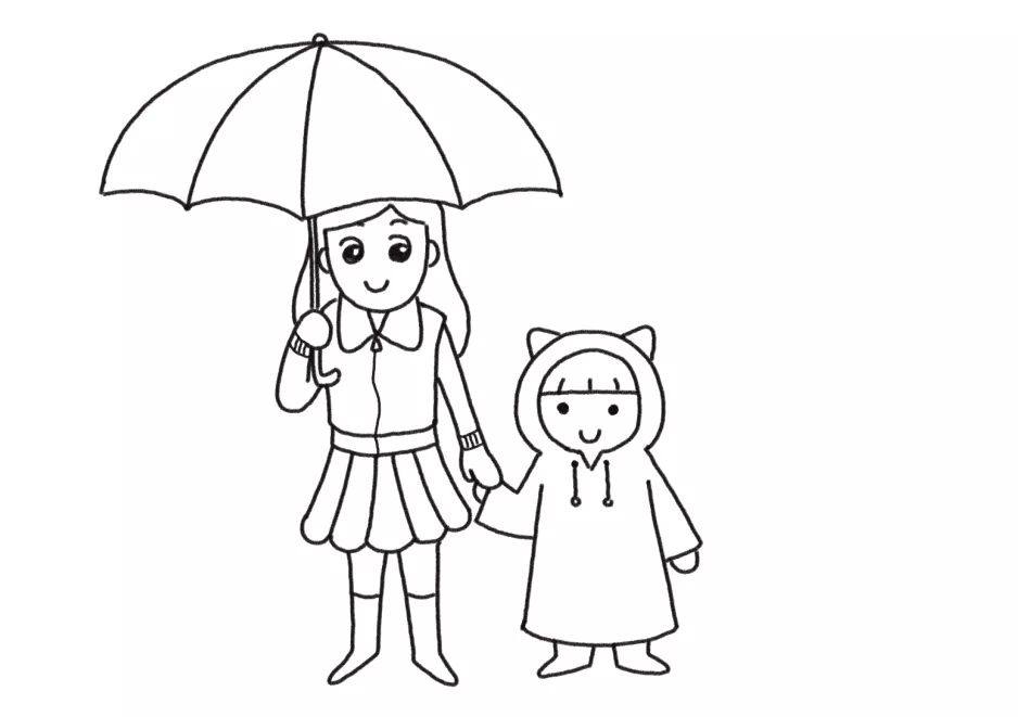 下雨天妈妈和我简笔画