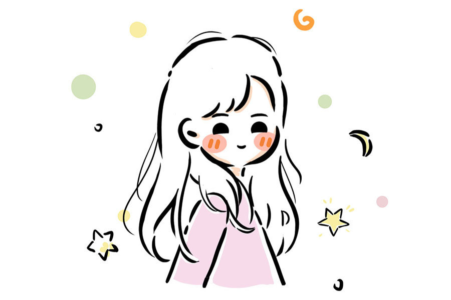 一组浪漫的少女回眸简笔画图片
