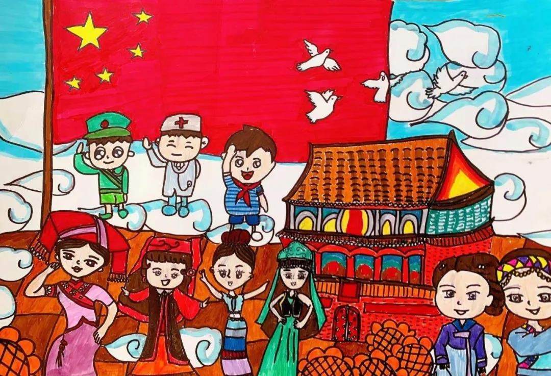 小学生童心向党绘画