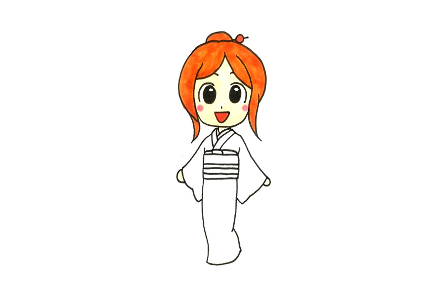 漫画和服小女孩简笔画画法步骤