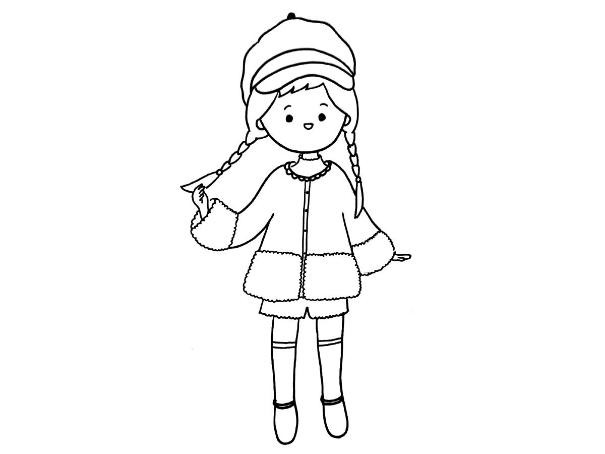 关于冬日少女穿搭简笔画图片