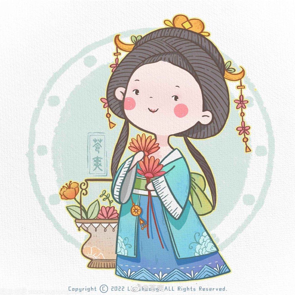 一组可爱古风人物简笔画图片