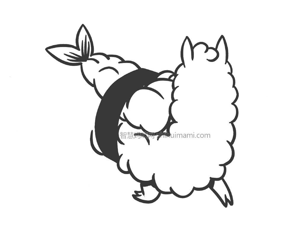 可爱的羊驼寿司简笔画画法步骤