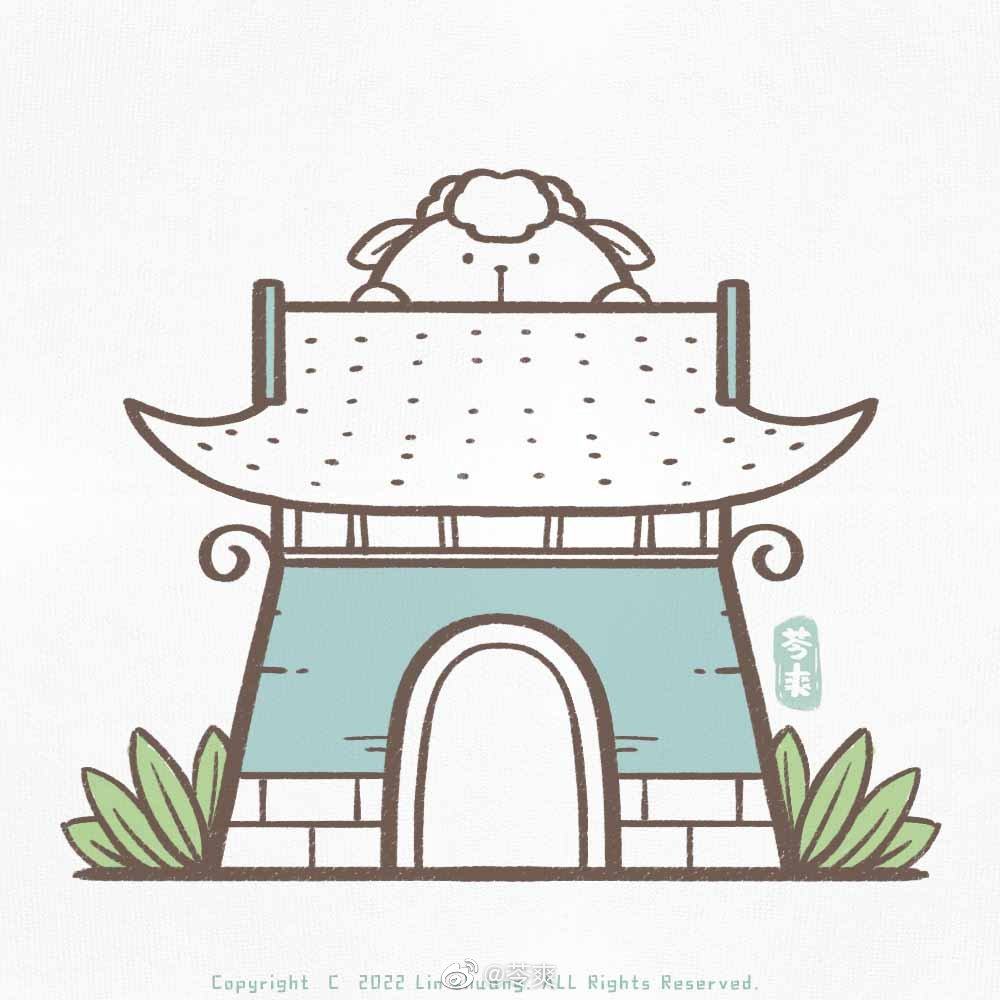 一组漂亮的古风小房子简笔画图片