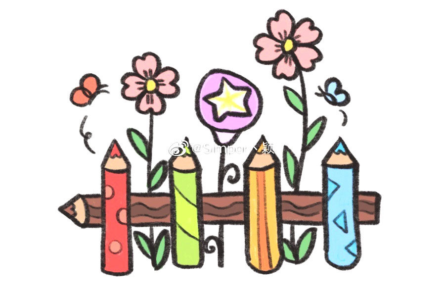 彩笔搭建的美丽花园简笔画画法