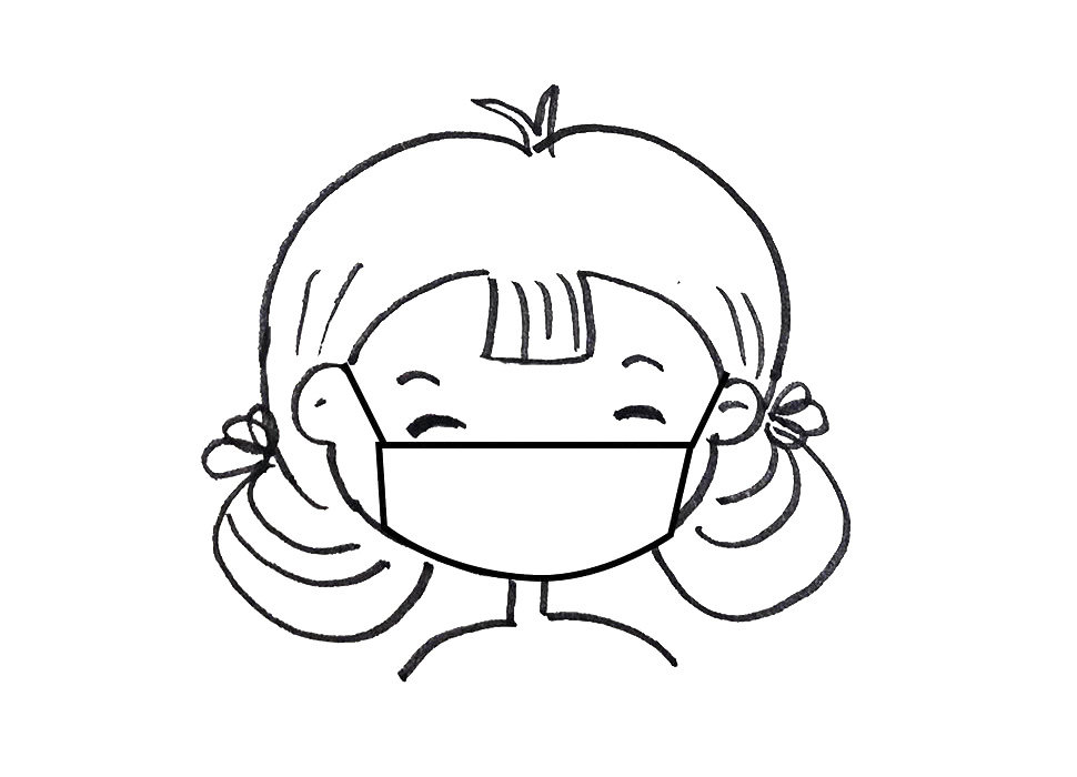 戴口罩的男孩女孩头像简笔画