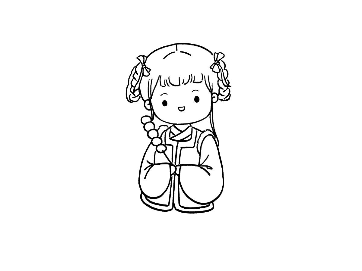拿着糖葫芦的国风小女孩简笔画画法步骤