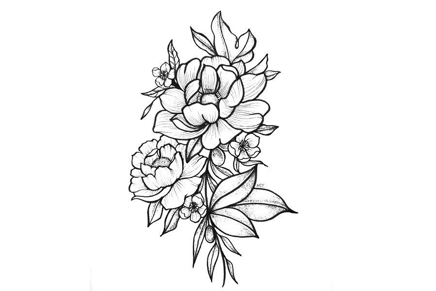 一组漂亮的线描花束简笔画图片