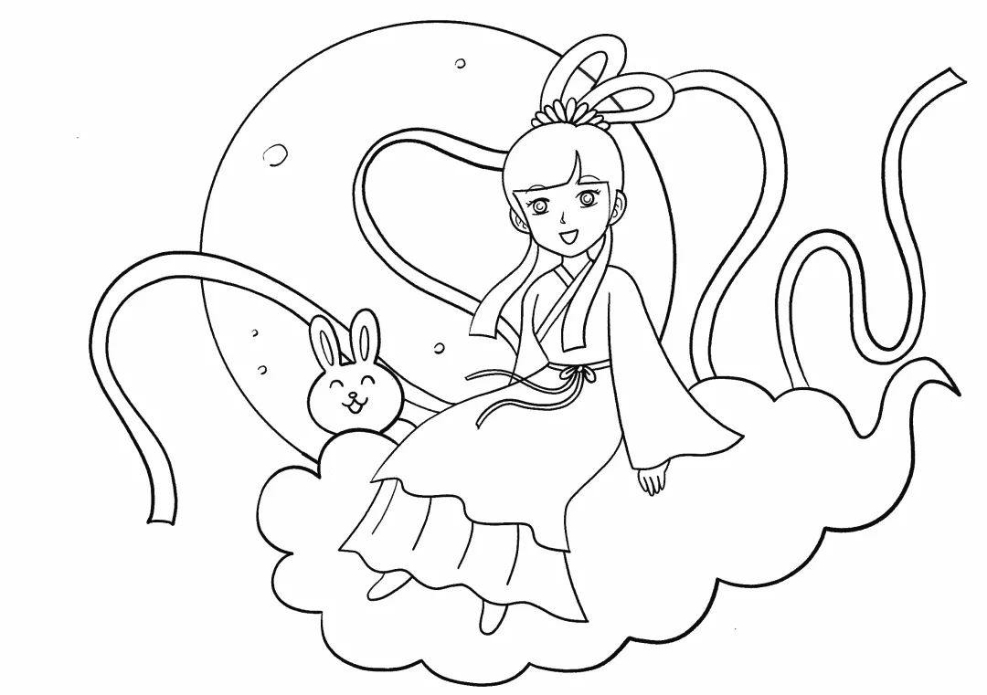 月亮上的嫦娥姐姐简笔画画法步骤
