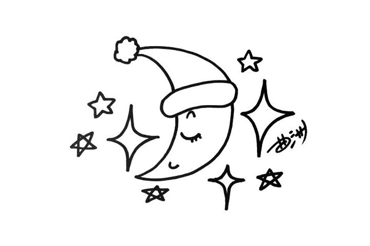 晚安月亮简笔画画法步骤