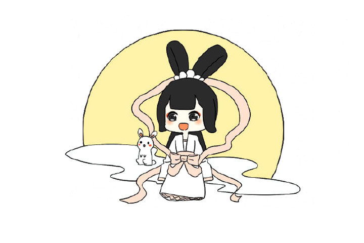 月亮上的嫦娥和玉兔简笔画教程