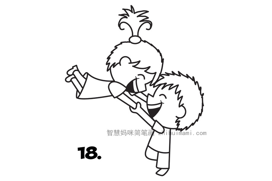 开心的哥哥和妹妹旋转简笔画教程