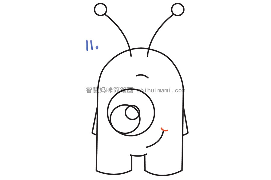 超简单的可爱卡通外星人简笔画画法步骤