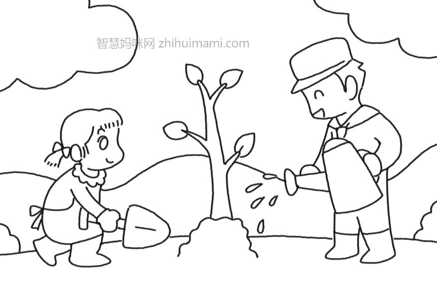 植树主题简笔画画法步骤