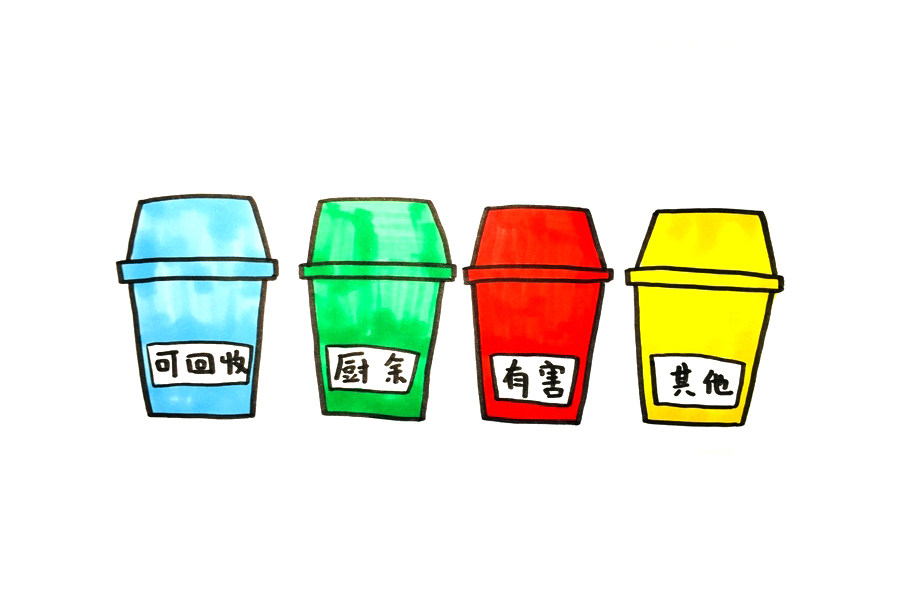垃圾分类垃圾桶怎么画