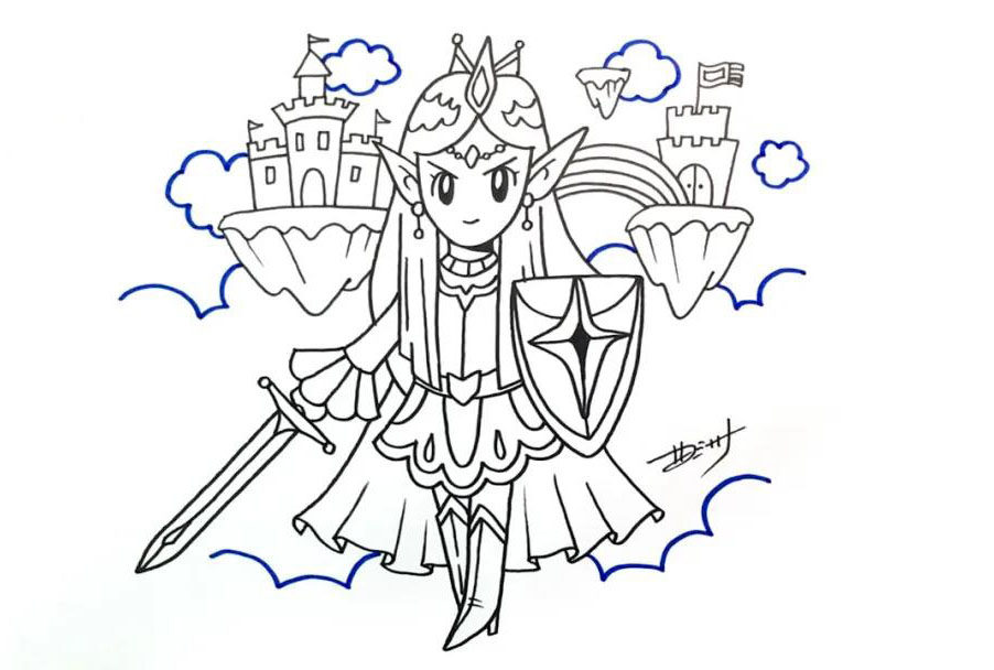 威风凛凛的精灵女王简笔画