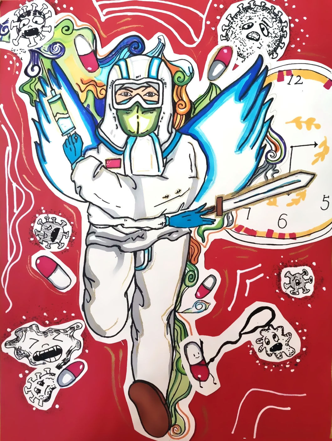 一组关于抗击疫情的简笔画图片