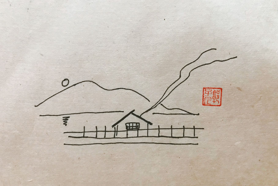 漂亮的村落风景简笔画图片