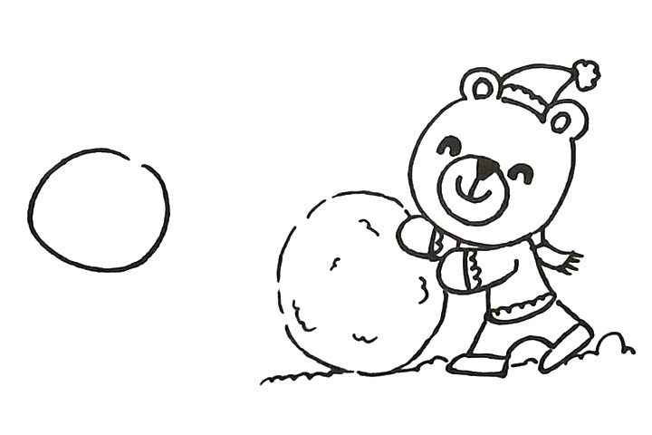 滚雪球的小熊和小兔简笔画步骤详解