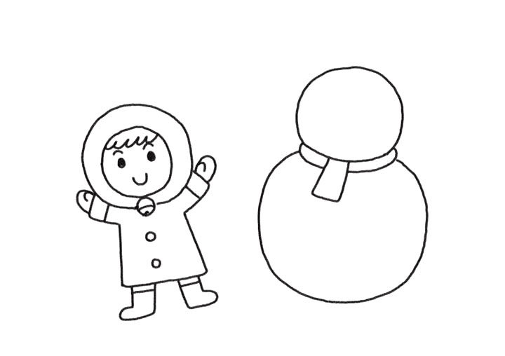 小女孩堆雪人简笔画画法步骤