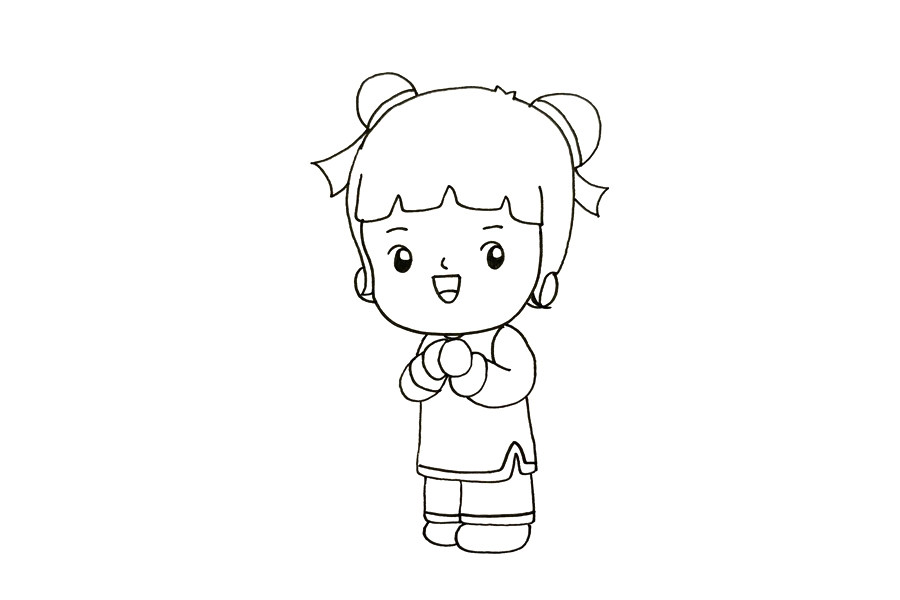 拜年小孩怎么画