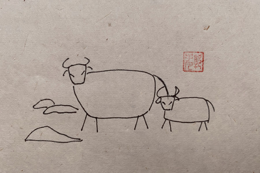 超简单草地上的牛简笔画图片