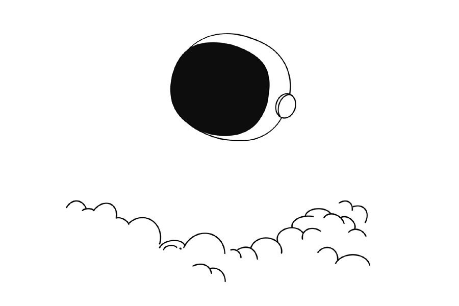 超浪漫太空人划月亮船简笔画画法步骤