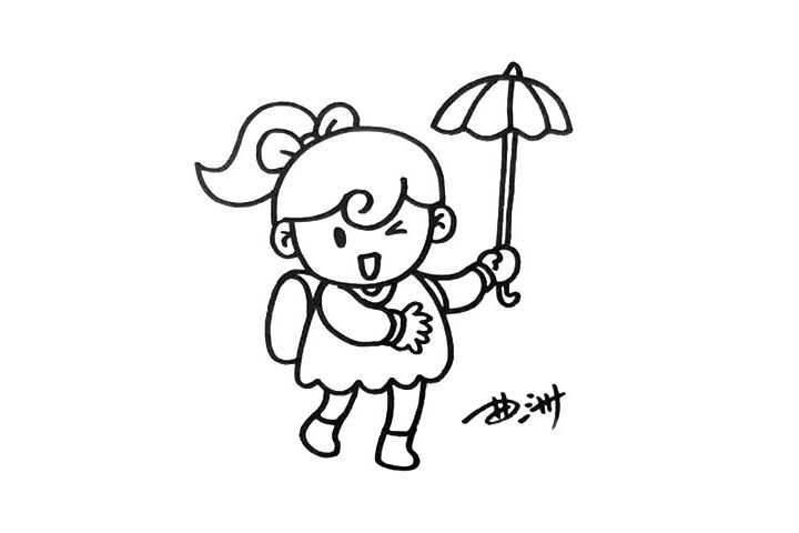 打伞的小女孩简笔画画法步骤