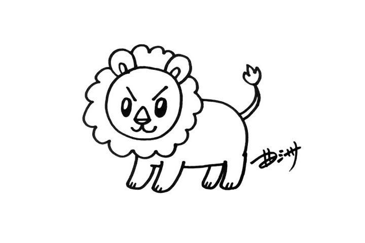 凶狠表情卡通狮子简笔画画法步骤