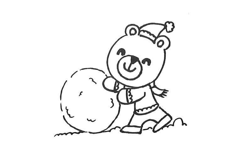 滚雪球的小熊和小兔简笔画步骤详解
