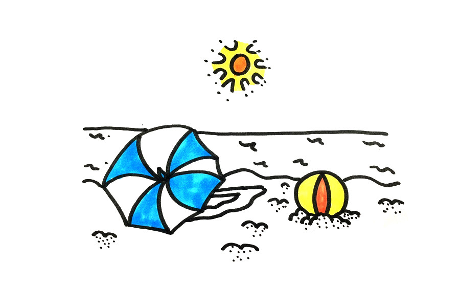 夏季海滩风景怎么画