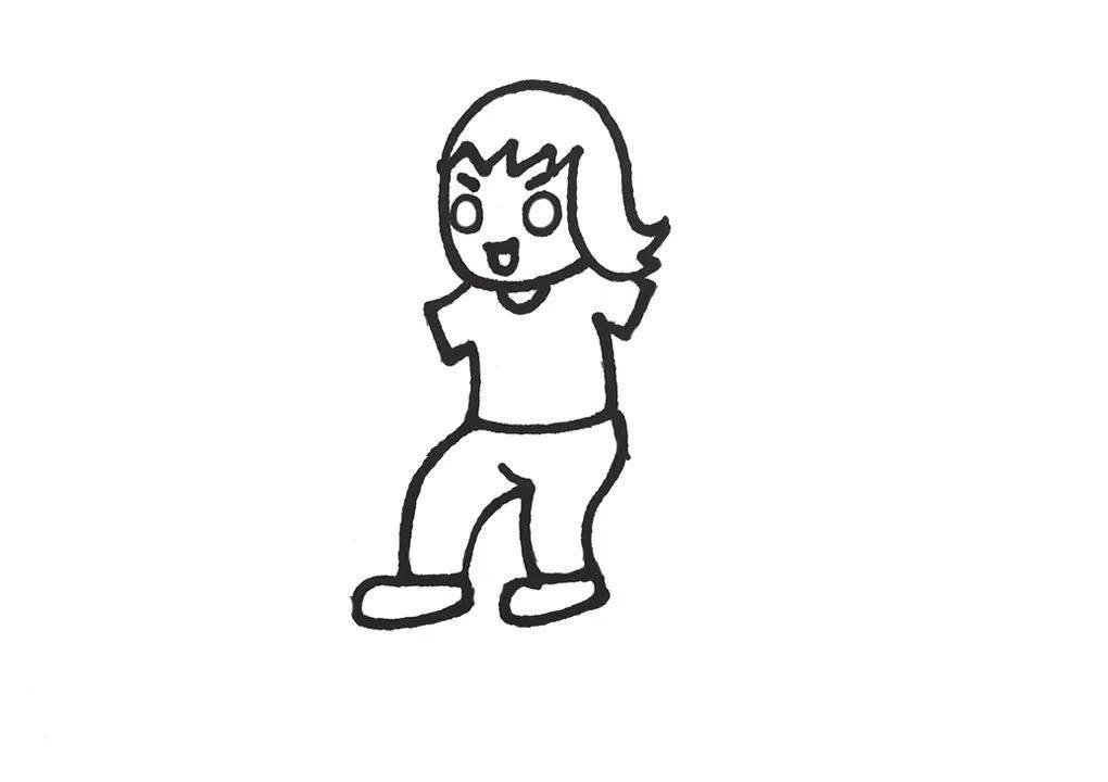 春天里玩滑板的小女孩简笔画